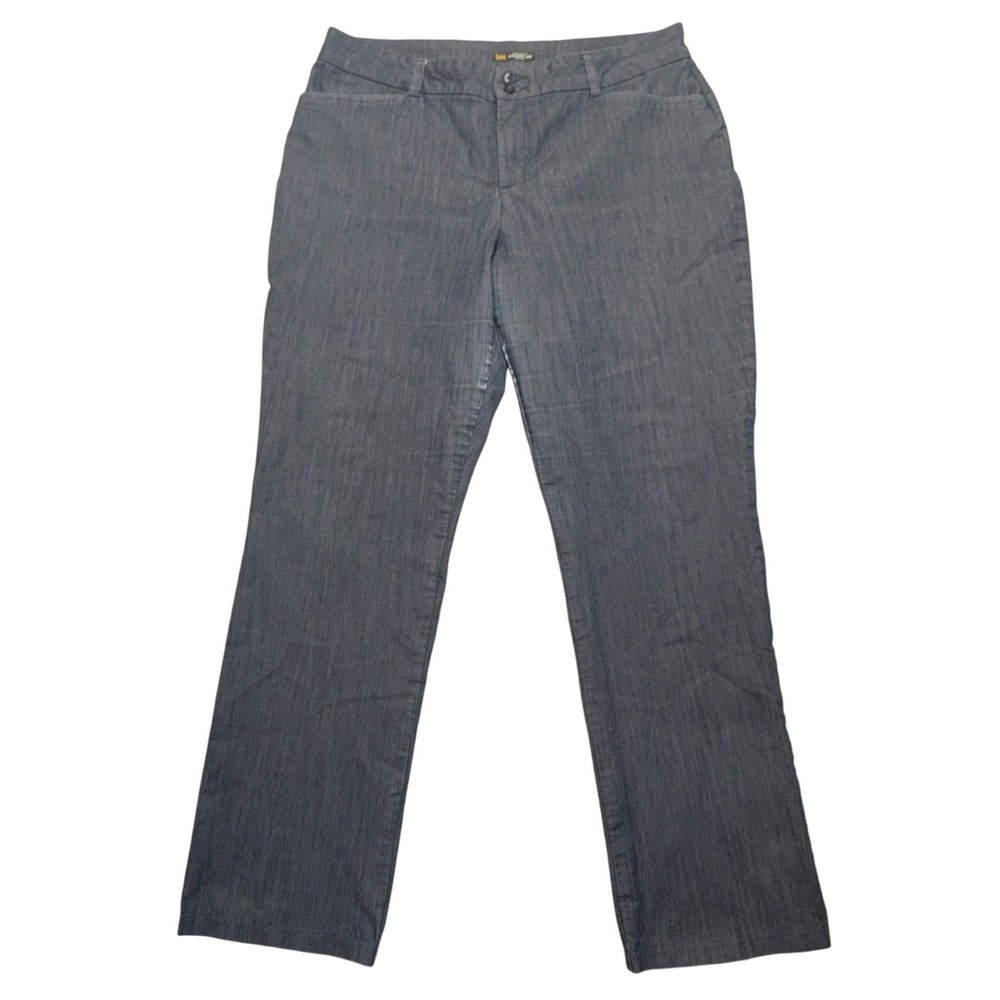 Lee Straight Leg Pants Womens 18 Long Blue Gray Secretly Shapes Mid Rise Stretch